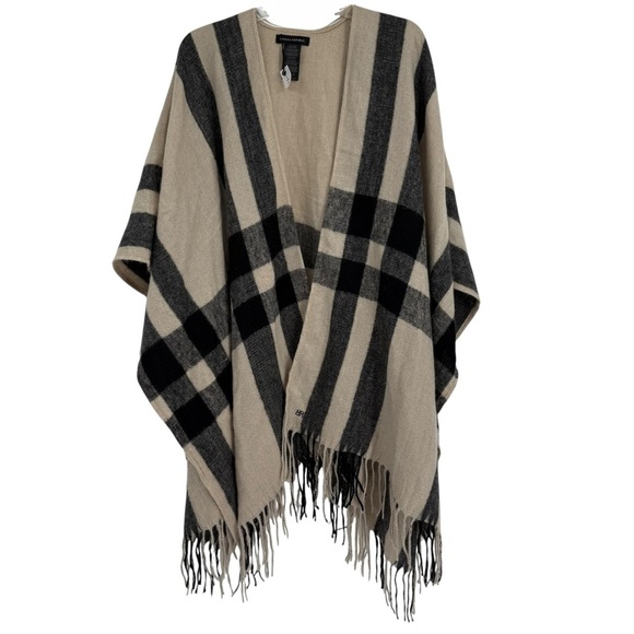 Banana Republic Accessories - NEW Banana Republic Women Wrap Cardigan Poncho OS Tan Black Fringe Trim